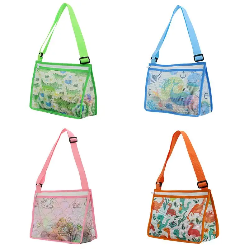 Детская коллекция сумок из ракушек, летняя сетчатая пляжная сумка для детей, органайзер для игрушек, сетчатая сумка на молнии с регулируемыми лямками для хранения