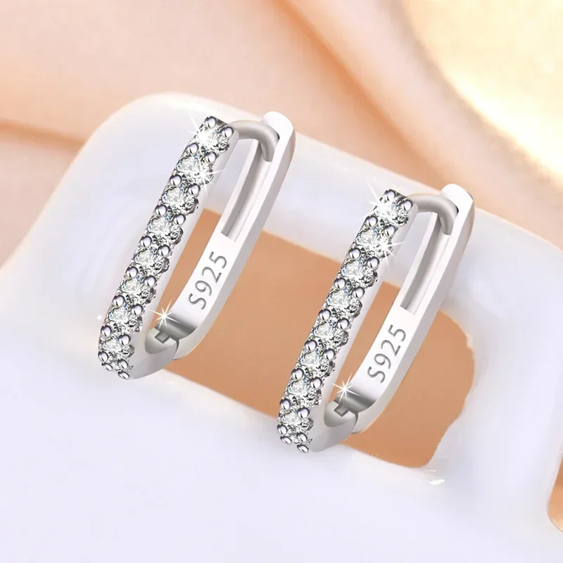 New trending 925 Sterling Silver classic Crystal Jewelry Fashion Zircon Circle Hoop Earrings for Woman Lady Wedding Party Gifts 2