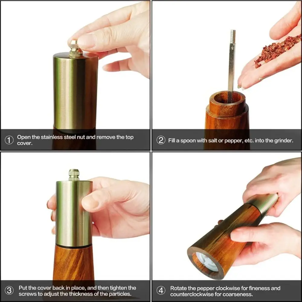 Stainless Steel/wood Pepper Mill Grinder Gold 7.1*2.4 Inch/7.28*2.4 Inch Hand Grinder Seasoning Pot Restaurant Manual