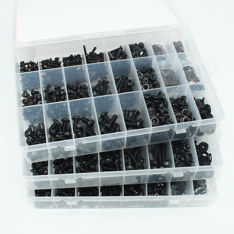 up to 2510p M2 M2.5 M3 M4 M5 M6 Round Hex Cap Screw kit 10.9 Grade Black Socket Button Head Allen Drive Screws Bolt Nut ISO7380