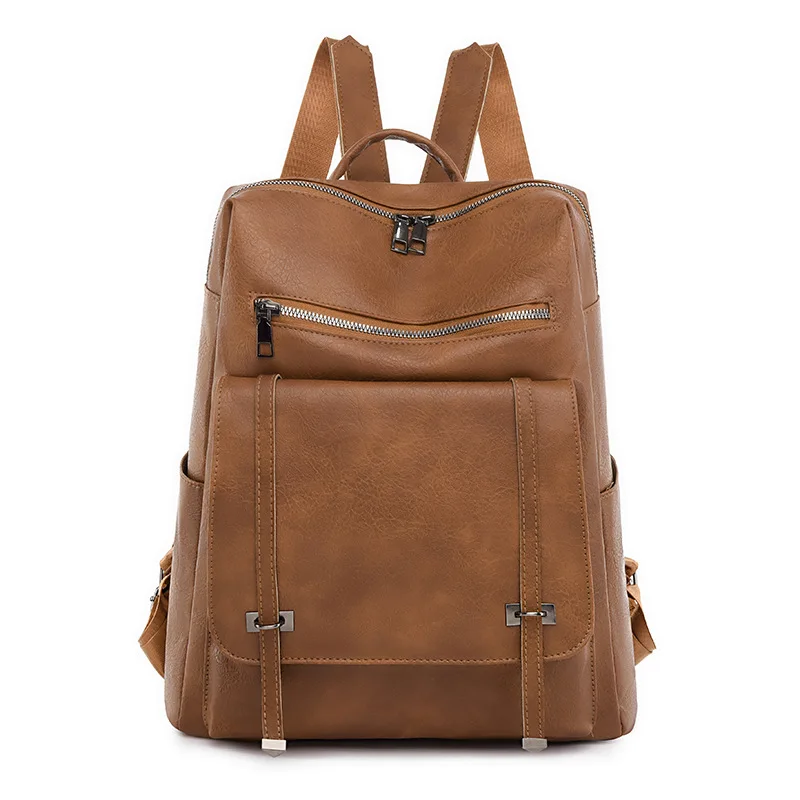 Women Large Capcity Shoulder Luxury Pu Soft Leather For Teeange Girls Backpack Color Contrast Hasp Bags