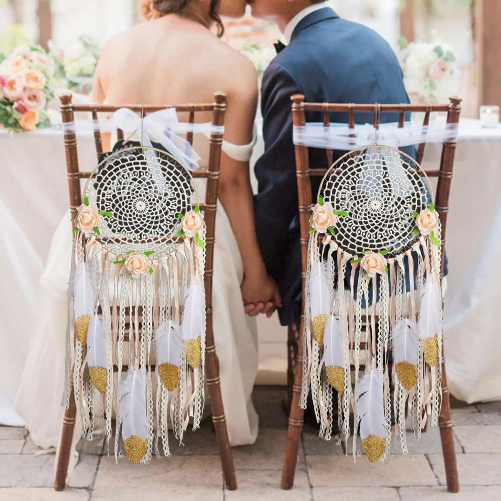 Woven Flower Feathers Dreamcatcher Boho Macrame Hanging Dream Catcher DIY Wind Chimes Wall Art Wedding Decoration 4