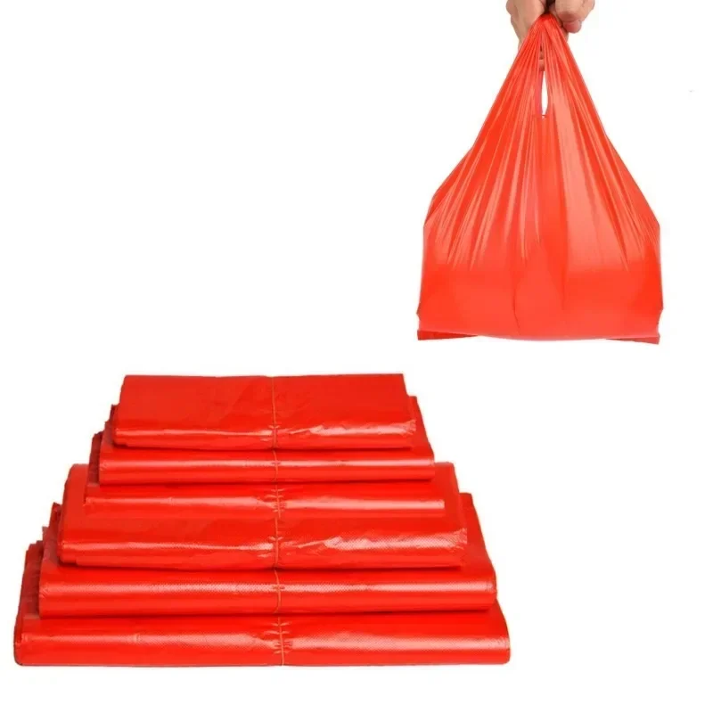 Red Plastic Grocery Shopping Bags with Handle for Retail Supermarket