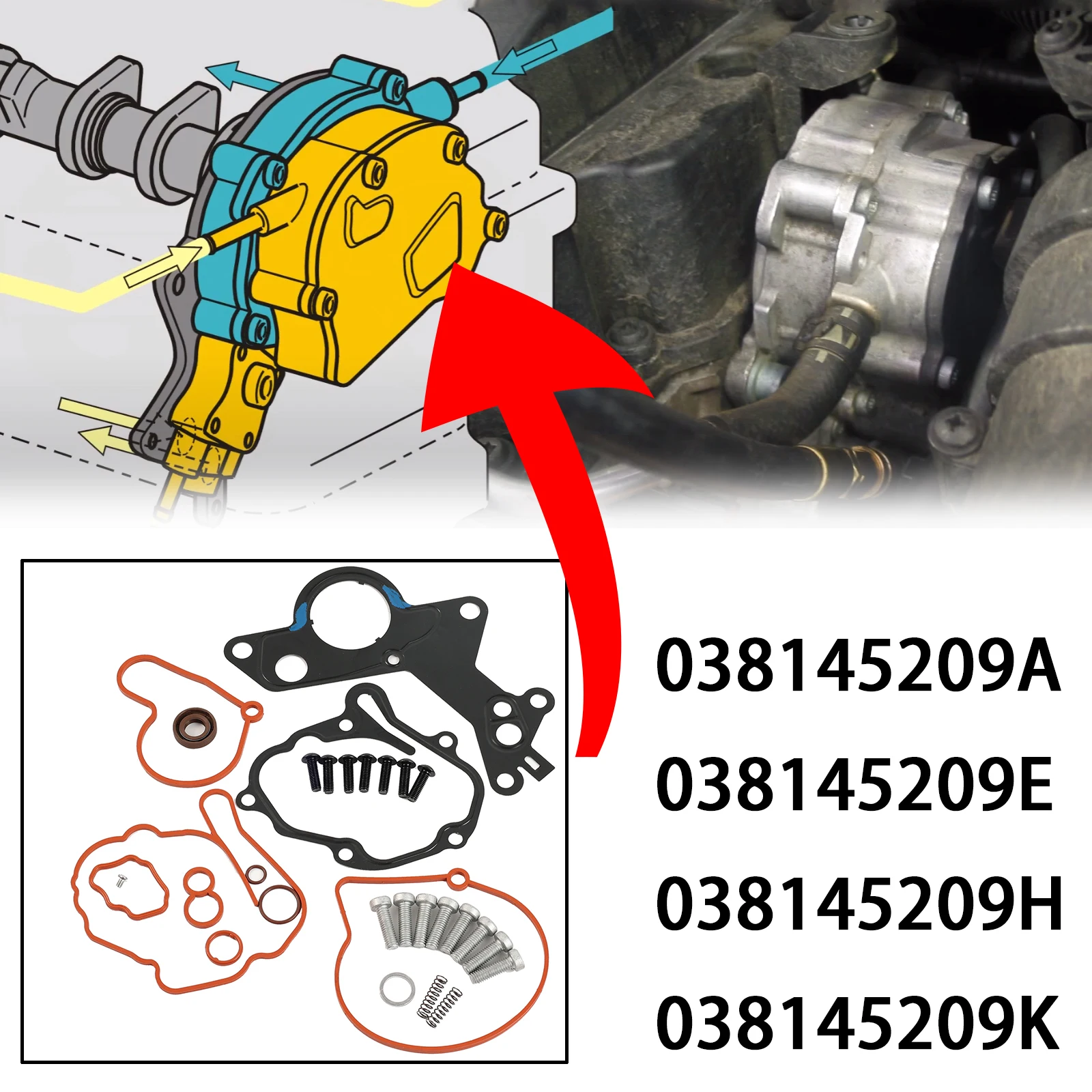 Rubber Seal Gaskets Washer Gasket Kit Engine Gasket Kit Replacement Gasket Set Vacuum Tandem Fuel Pump Gasket Seal Repair Kit 038145209A For Audi A4 A6 VW Bora Caddy Golf Passat Touran 1.9 2.0 TDI 2001-2010