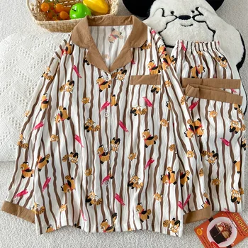 Y2K الحلو لطيف الكرتون الأرنب المرأة منامة مجموعة التلبيب الرقبة طويلة الأكمام لينة منامة مجموعة جديدة عادية Kawaii متعة طباعة ملابس خاصة 5