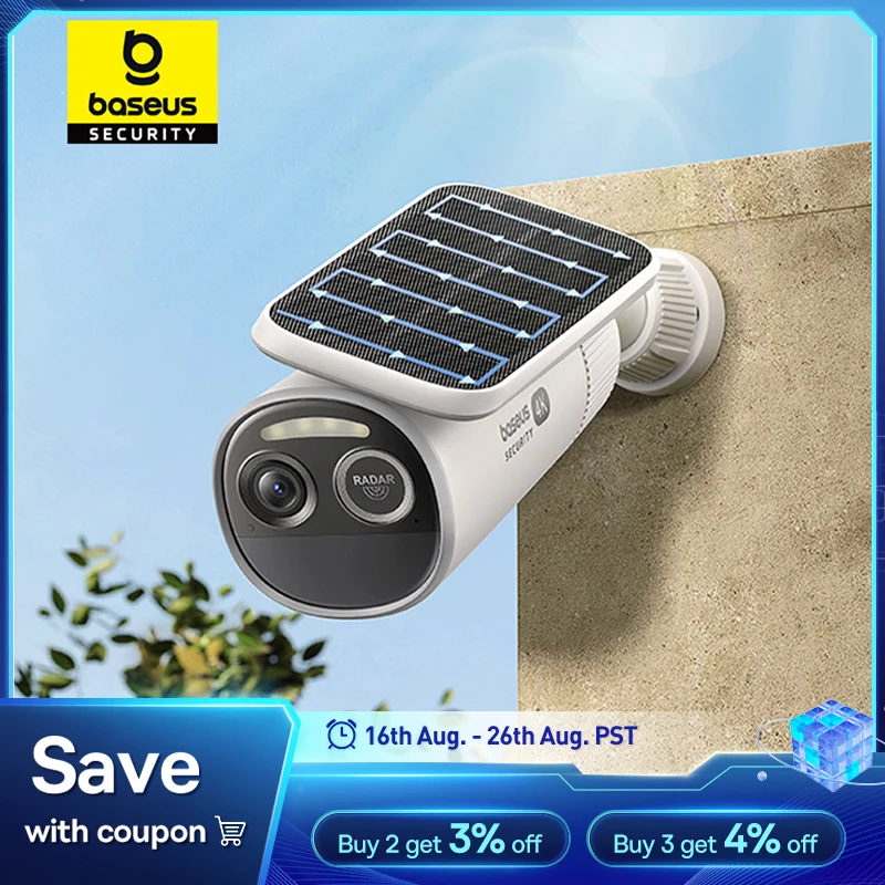 Baseus sécurité S2 caméra extérieure 4K clarté solaire sans fil Wifi caméra Smart Face ID IP67 étanche 145 ° Contrôle par application intelligente FOV 1