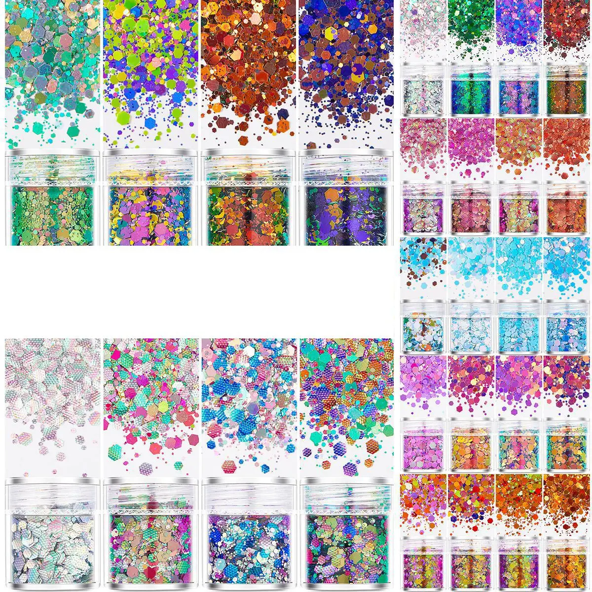 Chameleon Sequins Face Nail Art Body DIY Craft Design Mirror Hexagon 3D Glitters Flakes Silicone Mold Nail Art Makin 4bottle/Set