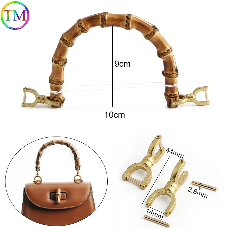 Natural Bamboo Handles For Bags Replacement,Retro Hand Made Knit Bamboo Handle With Buckles For Luxury Bag Handle Accessories