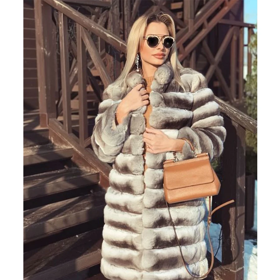 

Real Rex Rabbit Fur Coat Women Luxury Chinchilla Fur Coats With Lapel Winter Female Short Fur Jackets