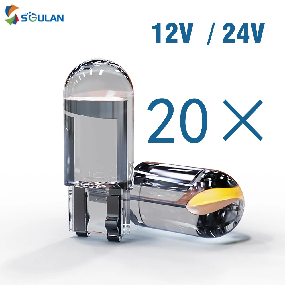 LED Bulbs 20X Original Auto T10 W5W Cob Trunk 194 Interior Dome Lamp License Plate 6000K White Orange Amber 12V 24V DC