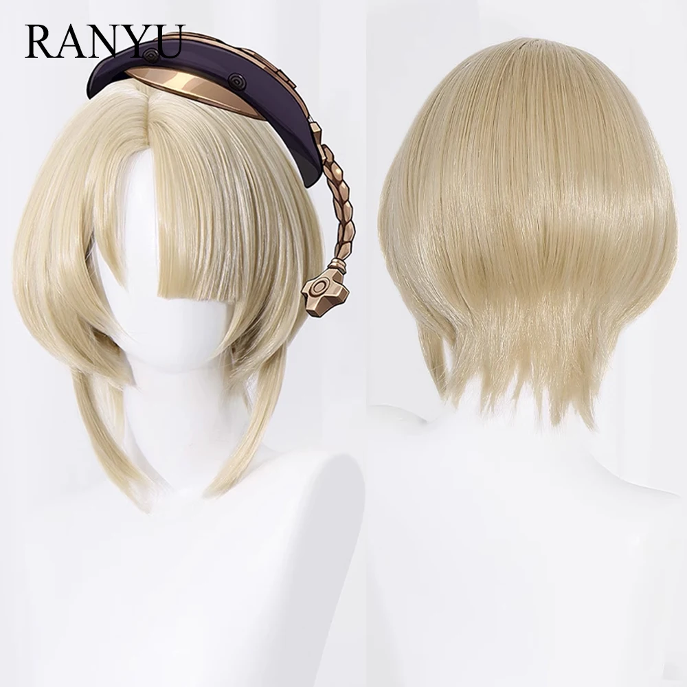 RANYU Genshin Impact Fontaine Freminet Wigs Synthetic Short Straight Blonde Game Cosplay Hair Wig for Daily Party ranyu genshin impact klee wig synthetic straight short blonde game cosplay hair heat resistant wig for party