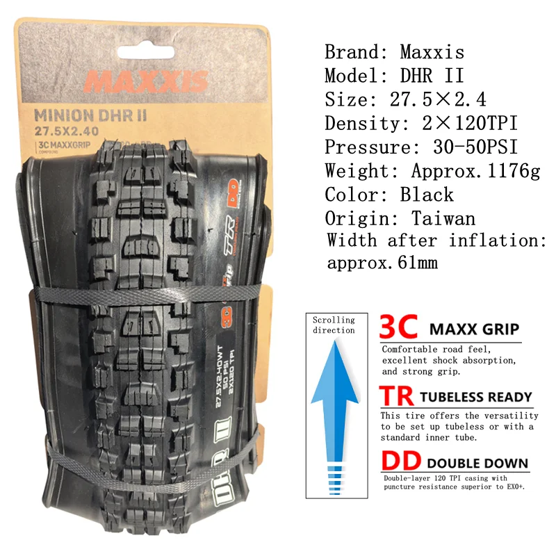 Maxxis Minion DHR (M327ru) 26/27,5/29 Zoll, Downhill-Faltreifen für Mountainbike, verschleißfester und stärkerer Kurven – Detail 11