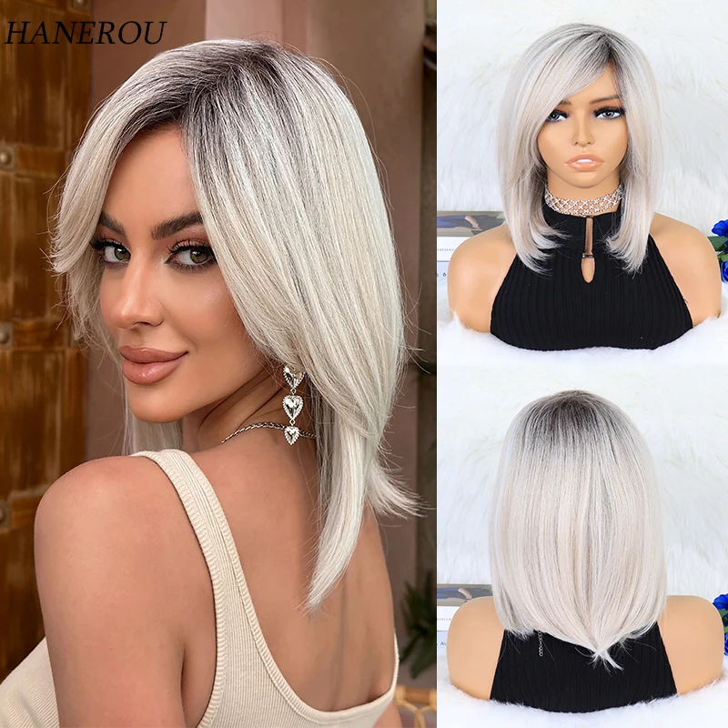 

Short Straight Wigs with Side Bang Light Blonde Natural Synthetic Hair for Women Daily Cosplay Heat Resistant Fiber Wigs