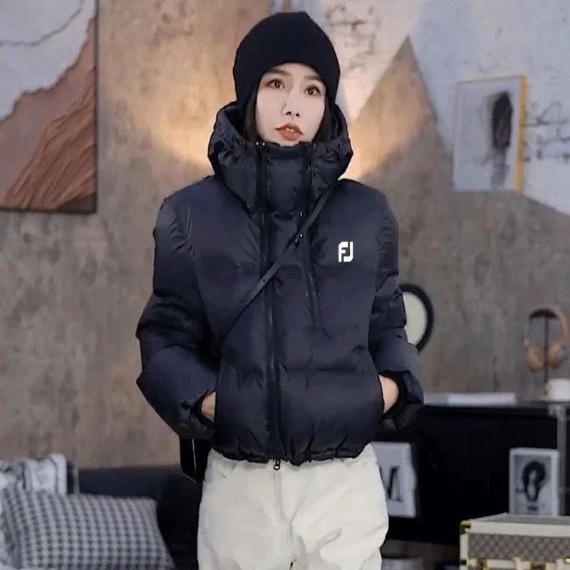 

new Women's Golf Coats hooded Cotton-jacket Fashion Slim short Cotton-clothes winter warm outdoors sport ladies golf Clothing