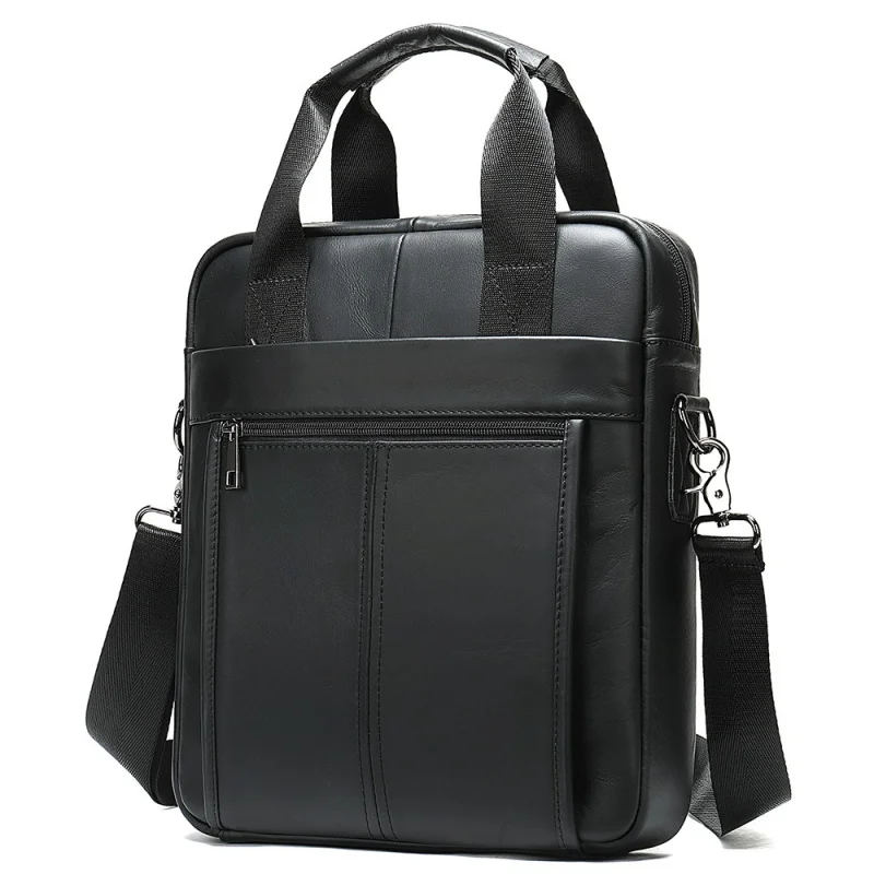 Genuine Leather Vertical Men's Briefcase Vintage Business Handbag Office Male Shoulder Messenger Bag
