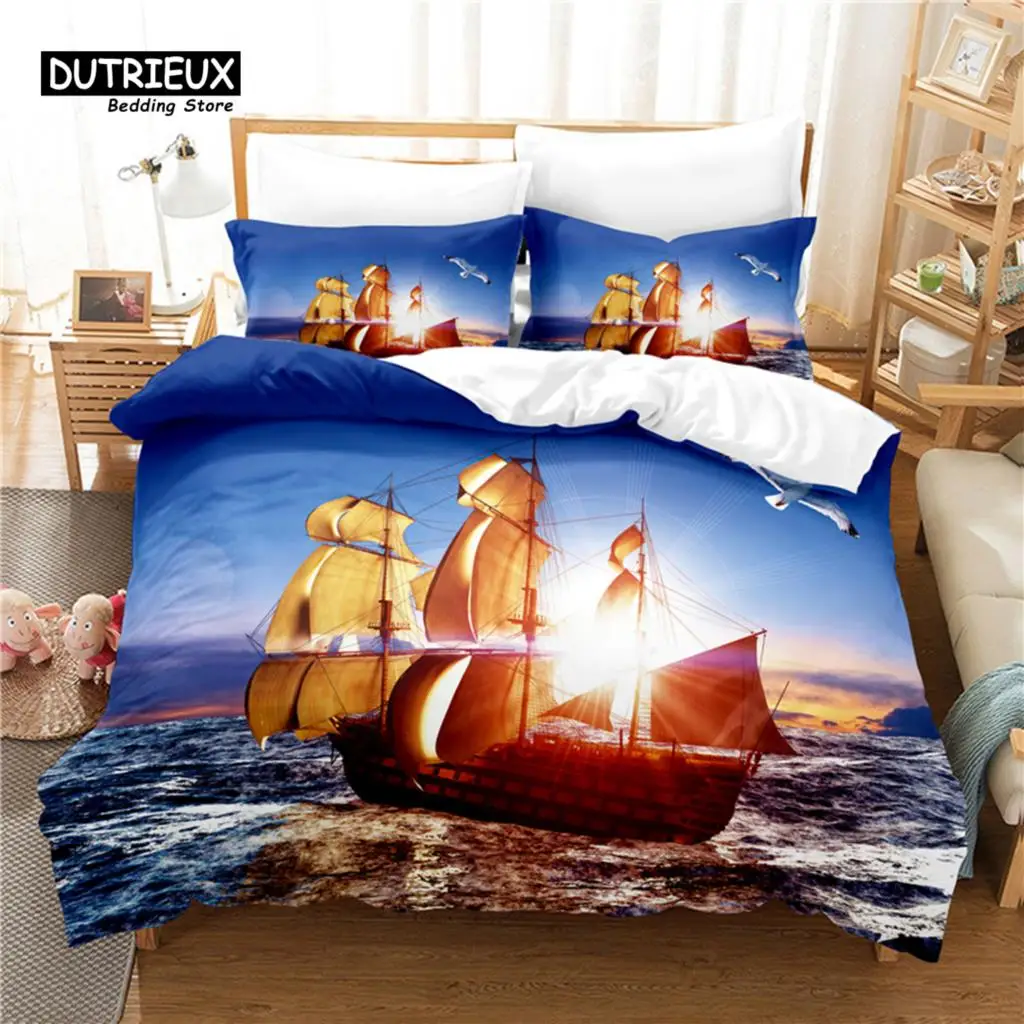 

Seagoing Ship Bedding Set, 3Pcs Duvet Cover Set, Soft Comfortable Breathable Duvet Cover, For Bedroom Guest Room Decor
