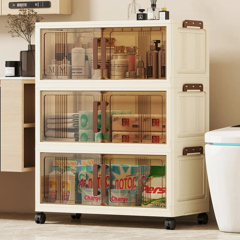 Foldable storage cabinet - movable multi-level double-door storage cabinet - living room and kitchen transparent storage box - 6