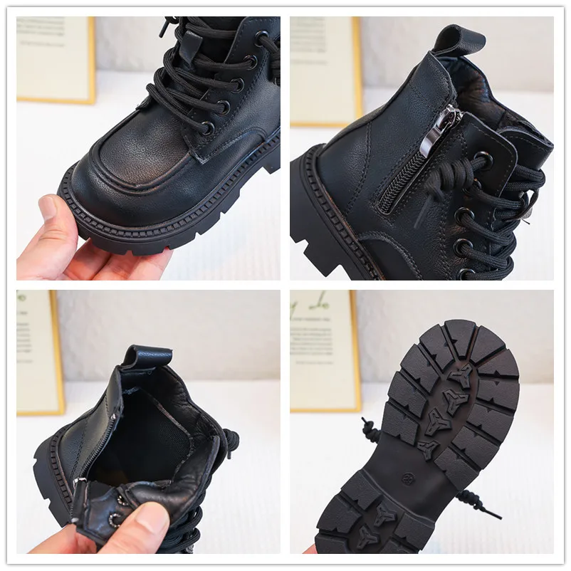 Girls Leather Ankle Boots Warm Lined Non Slip Hiking Boots