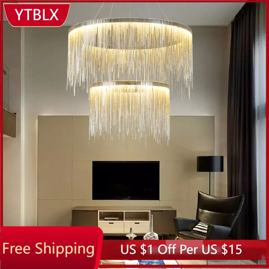 

Modern Tassel Chandelier Chrome Led Indoor Decor Pendant Light For Living Room Restaurant Hotel Kitchen Island Lustre Lamp New