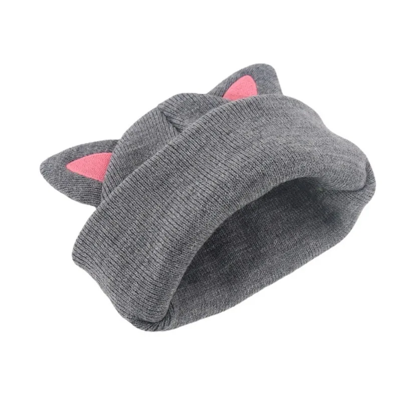 Baby Cartoon Embroidery Cat Ears Kids Knitted Hat Warm Cute Beanie for 1-6years Old Boys Girls Kids Cotton Caps Accessories