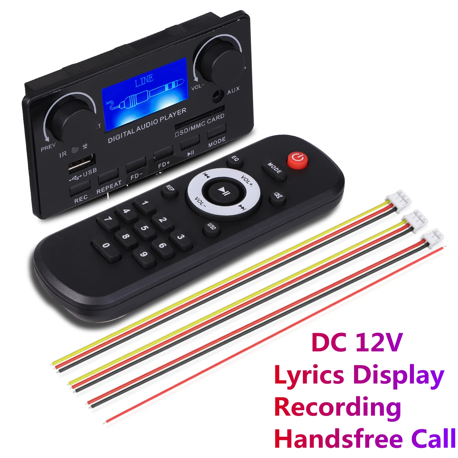 Placa Decodificadora Mp3 com Bluetooth 5.0 Receptor de Áudio Ape Flac Suporte Hands Gravação Rádio Letras Display dc 12v Lcd