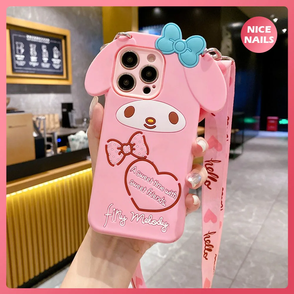 

Mymelody Iphone Silica Gel Phone Case Iphone15 14 13 12 11 Promax Mini Xr X Xs 7Plus 8P Sling Crossbody Bag Anti-Fall Phone Case