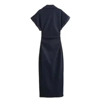 Denim Dress Women's Spring Summer Casual Long Dresses For Women 2025 New Fashion Ruched Short Sleeve Streetwear Midi Dress 3