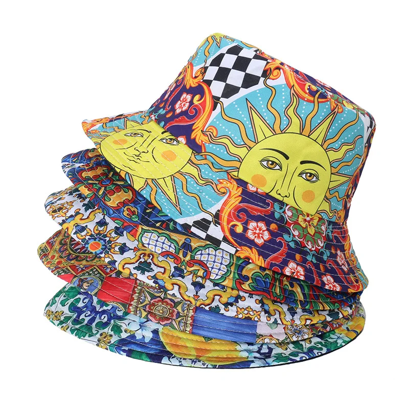 

Spring and Summer New Sun Hat Retro Ethnic Style Sun-Proof Basin Hat Bohemian Bucket Hat