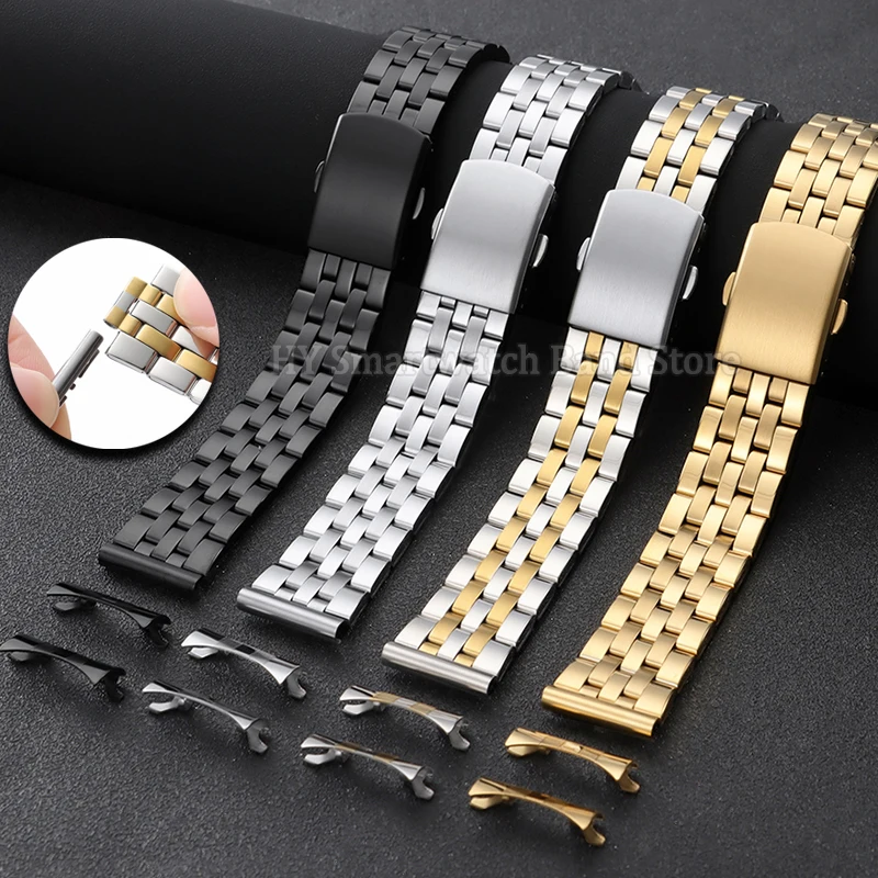 Curved End Stainless Steel Diving Watch Strap with Folding Buckle - Universal Fit