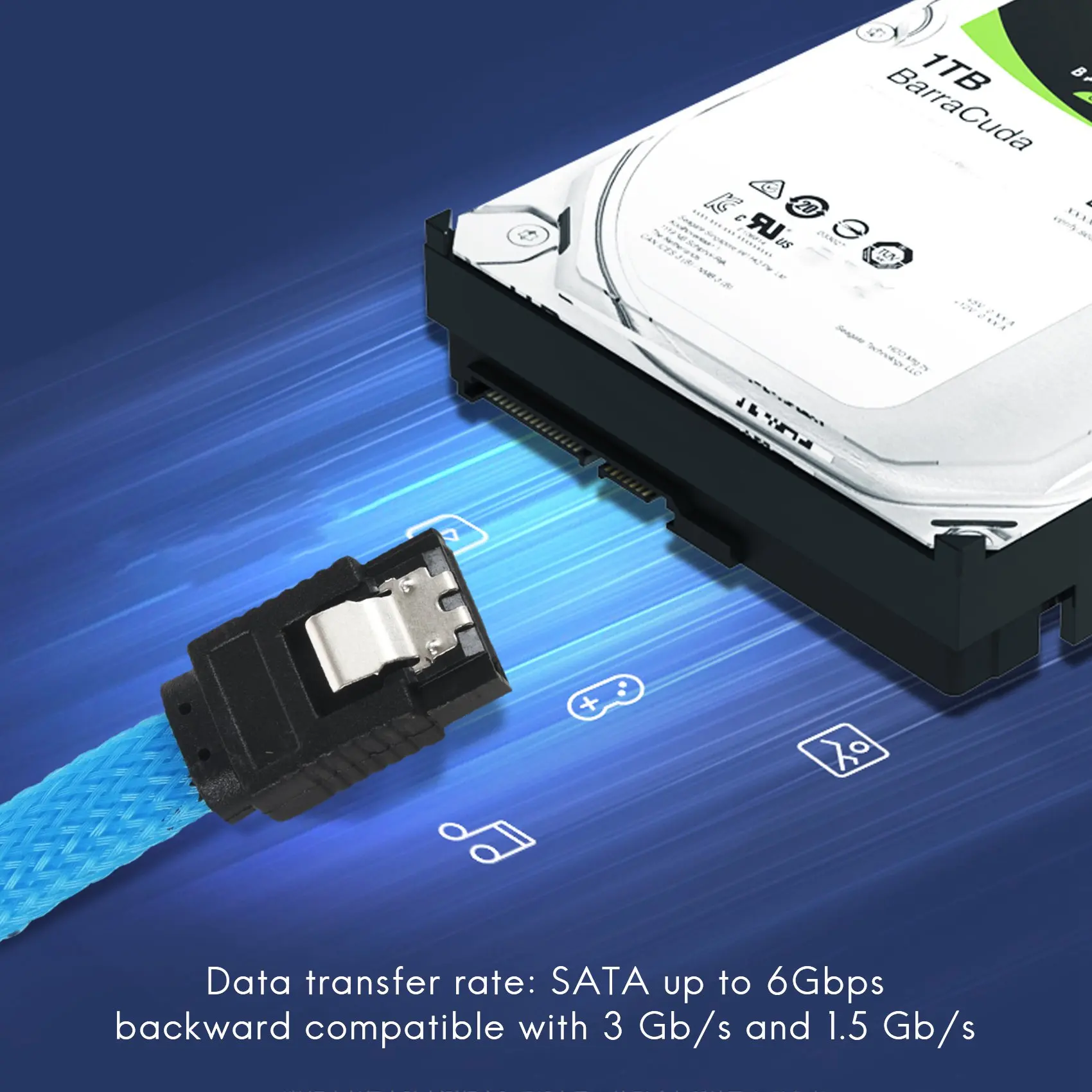 50CM SATA 3.0 III SATA3 7pin Data Cable 6Gb/s SSD Cables HDD Hard Disk Data Cord with Nylon Sleeved Premium Version(Blue) 2