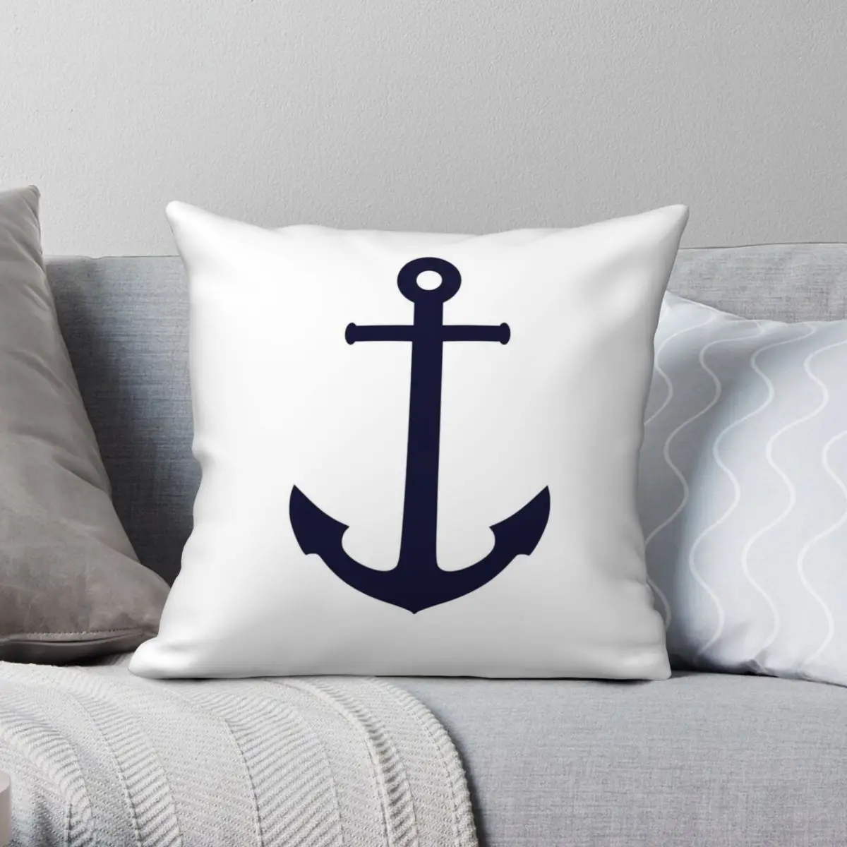 

Navy Blue Anchor On White Square Pillowcase Polyester Linen Velvet Printed Zip Decorative Throw Pillow Case Seater Cushion Cover