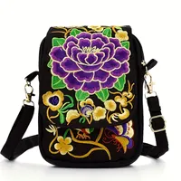 Stylish Women's Embroidered Crossbody Phone Bag with Zipper - Small Canvas Shoulder Bag for Everyday Use - Image 6
