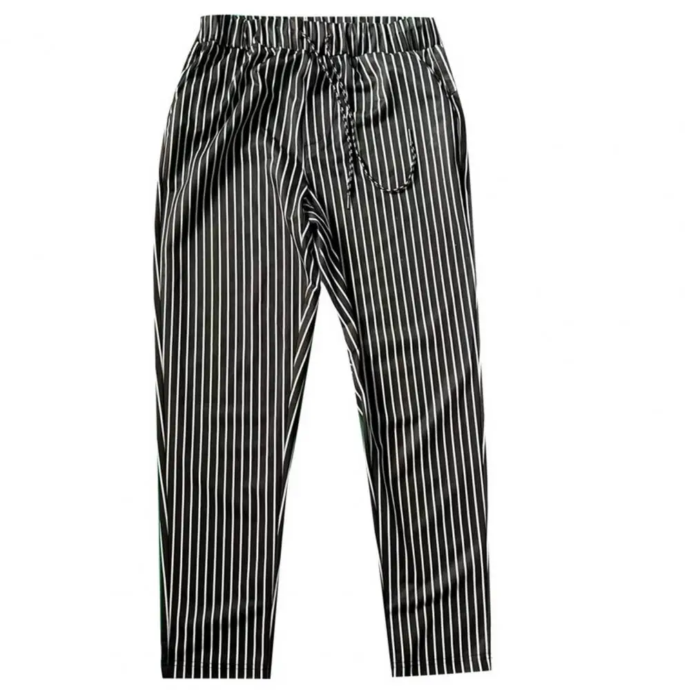 

Men Slim Fit Pants Soft Breathable Men's Striped Print Pencil Pants Stylish Adjustable Waist for Dating Office Wear Men Business