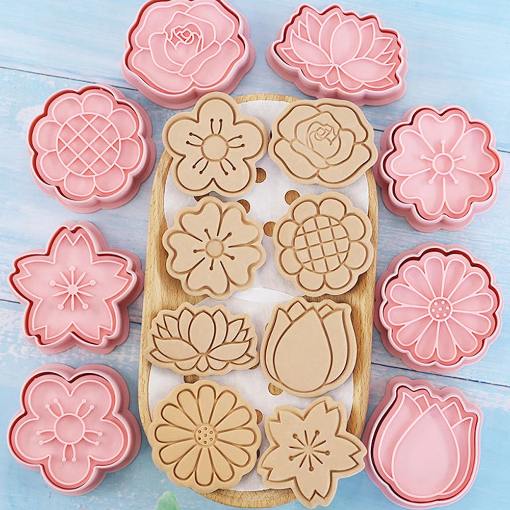Description Picture 5 of item8Pcs/Set Cookie Cutters Plastic 3D Flower Shape Cartoon Pressable Biscuit Mold Cookie Stamp Kitchen Baking Pastry Sugarcraft