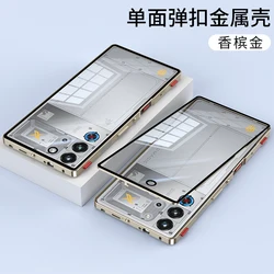 Luxury Aluminum Alloy Frame Metal Bumper Case with Clear Tempered Glass Back for Red Magic 10 Pro (Gold)