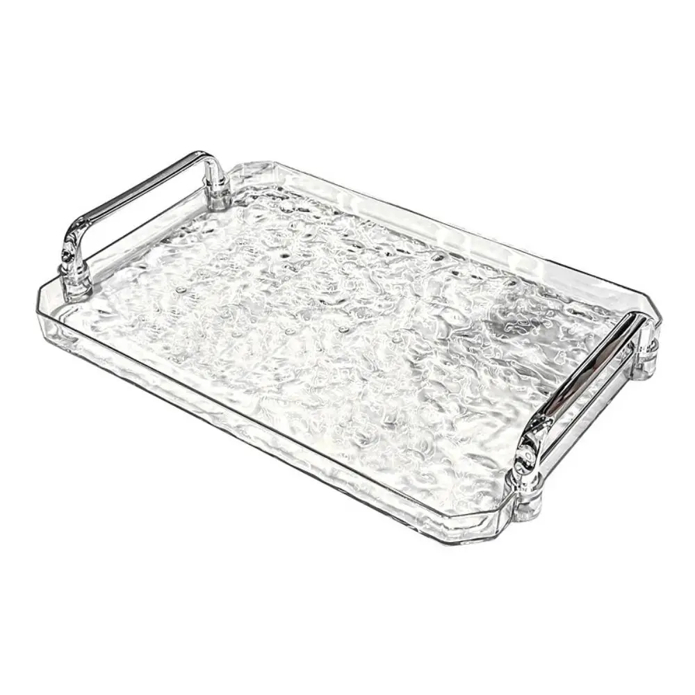 Water Ripple Luxurious Storage Tray Transparent Decorative Tea Cup Tray Household with Handle Rectangular Service Tray 2