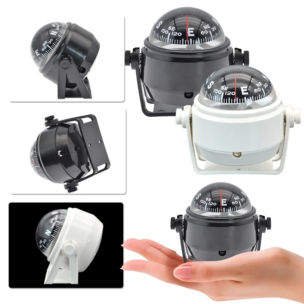 Boat Compass Ball Shaped ABS Multi-Purpose Car Compass 360 Degree Rotation with Dial Sea Pivoting Marine Compass for Outdoor