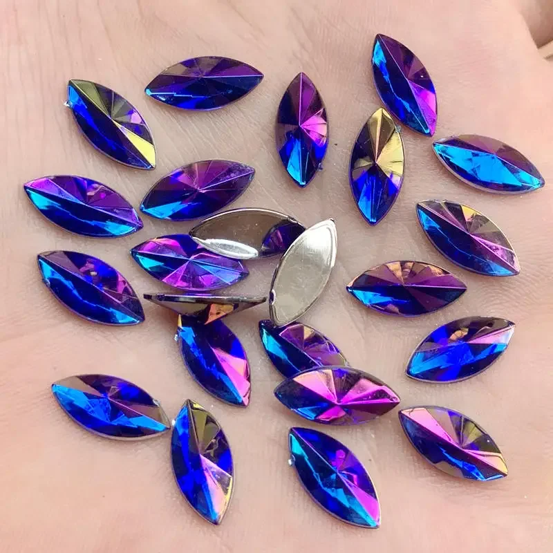 50pcs 7*14mm 다채로운 AB 말 눈 라인 석 아플리케 플랫 백 아크릴 돌 드레스 공예에 대 한 비 핫픽스 Strass 크리스탈-HB79