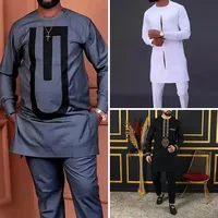 New In African Summer Business Men’s Short Sleeve Suit Embroidery Dashiki Shirt Pants Sets 2 Pieces Outfits Wedding Party 2025