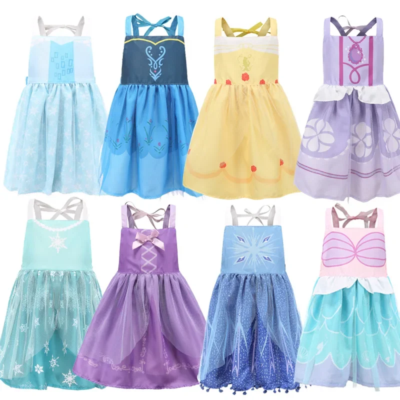 Princess Anna Elsa Long Hair Girls Apron Coverall Dirty Proof Painting Smock Toddler Kindergarten Protective Clothing
