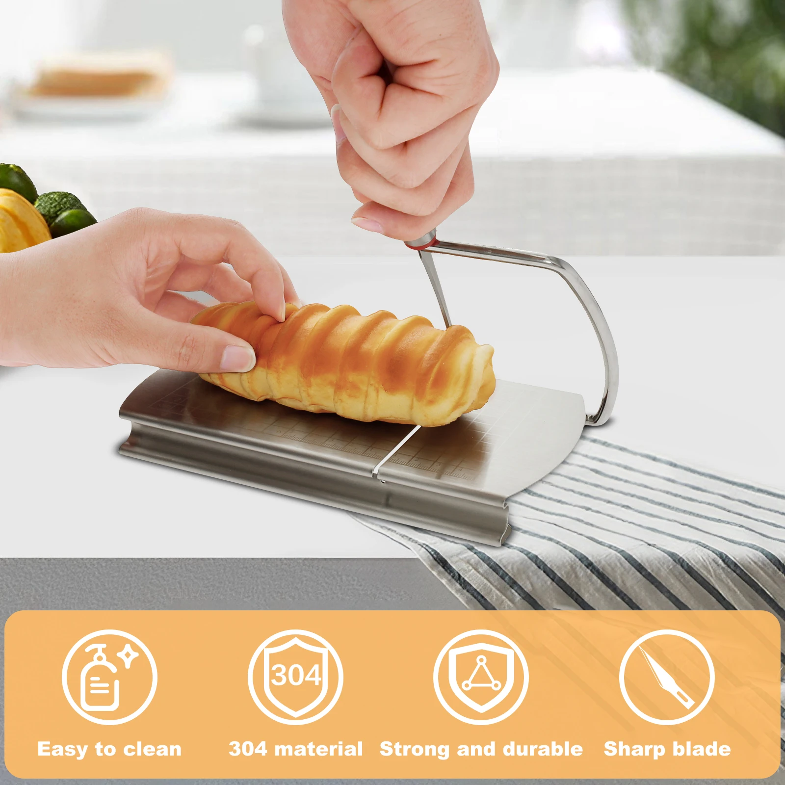 Cheese Slicer Stainless Steel Cheese Cutter Board with Sharp Blade 8.3×5×1.2 Inch Cheese Slicer Board with Grid Scale Lines