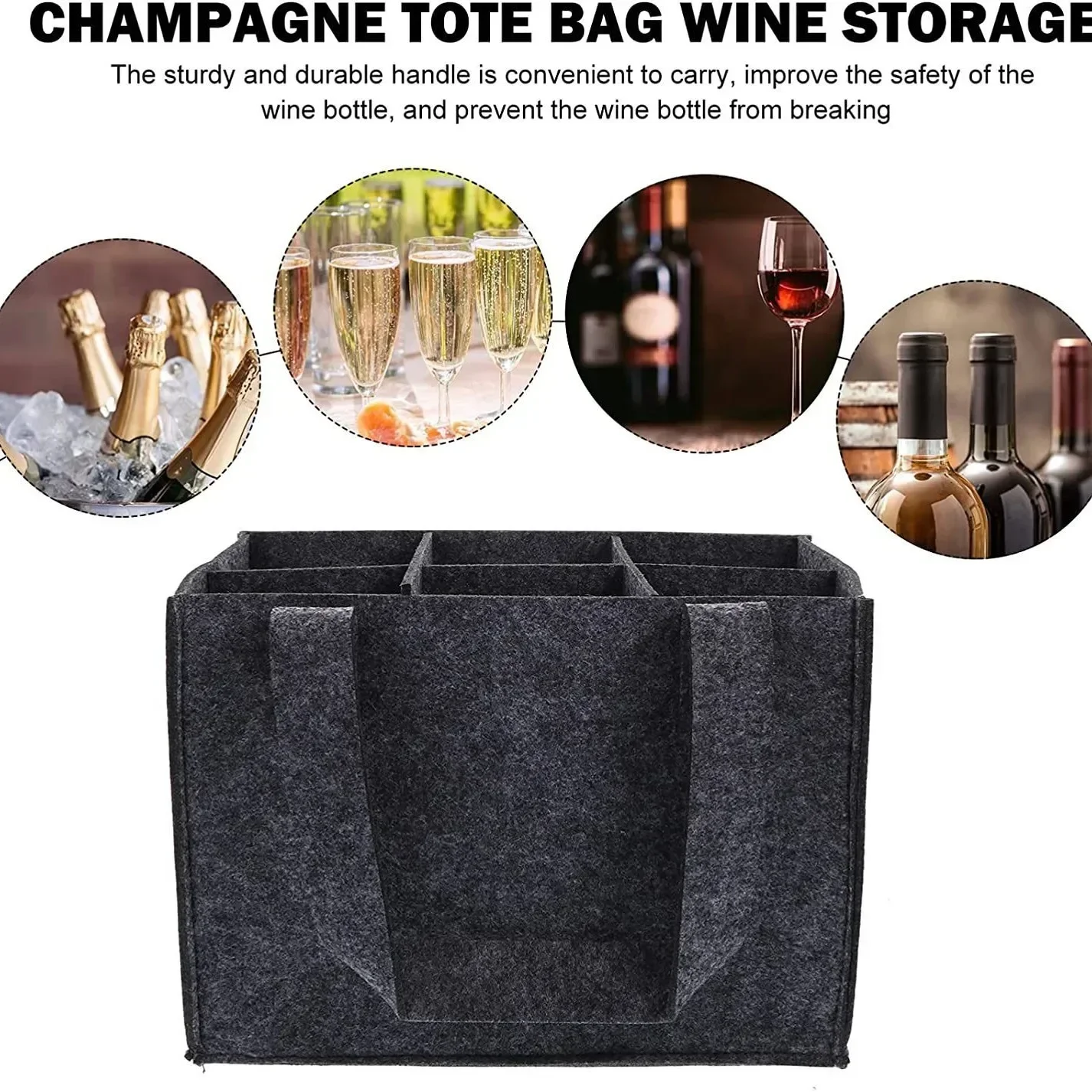 6 Bottles Felt Beer Beverage Holder Bag Protective Beer Storage Basket Washable with Carry Handle Car Beer Bottle Carrier