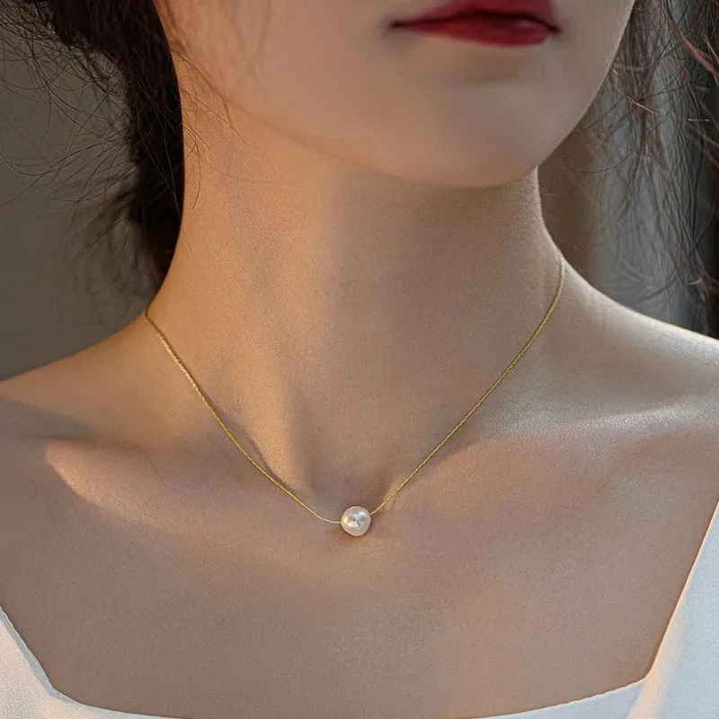 Elegant Summer Freshwater Pearl Collarbone Chain Neckalce 18K Gold Plated Pearls Clavicle Choker Party Gifts Delicate Jewelry