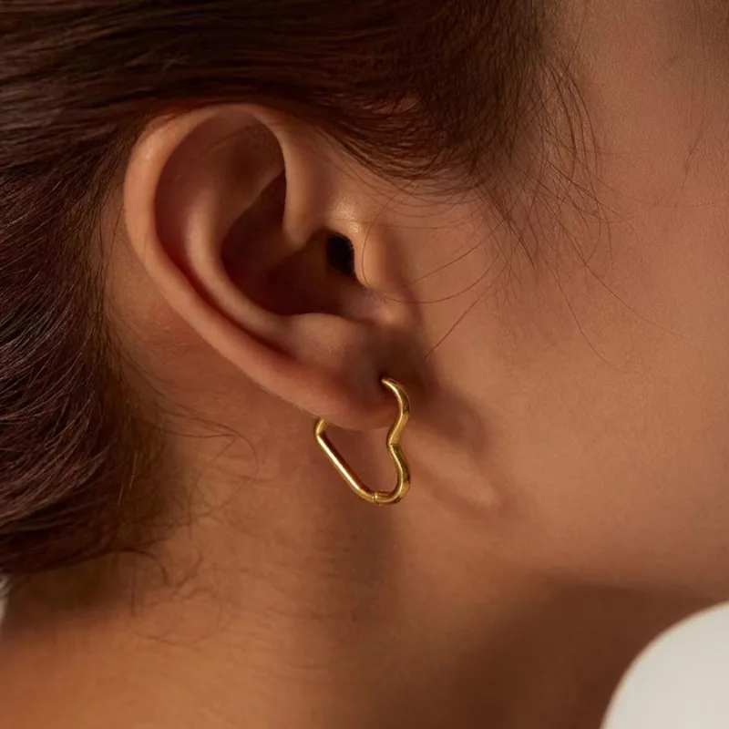 2pcs Stainless Steel Heart Earrings Studs For Women Girl Simple Punk Hoop Earrings Piercing Jewelry Gift