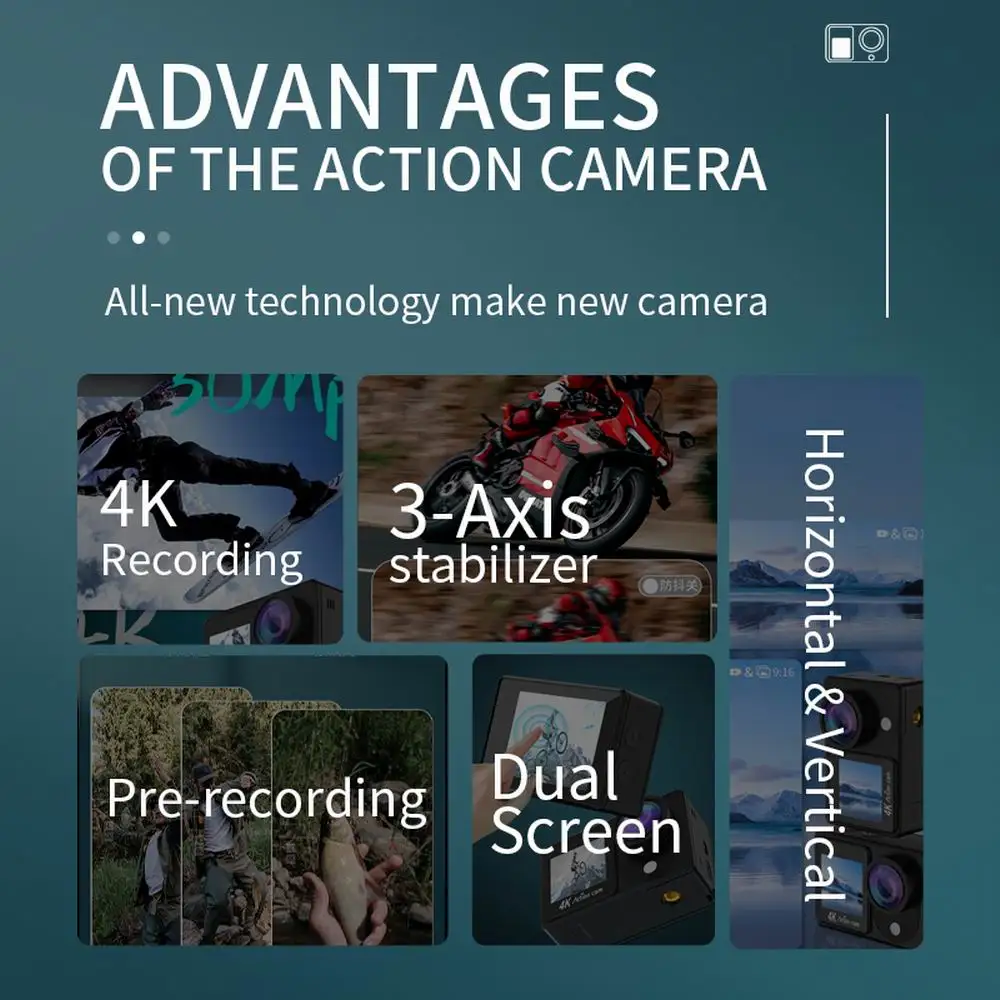 170 광각 듀얼 컬러 터치 스크린 손떨림 방지 스포츠 카메라, Wifi 4K HD 1080P Go Pro 카메라, IP68 방수, 신제품 액션 카메라