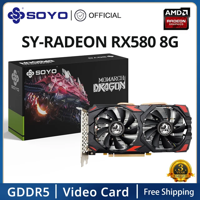 SOYO Original Radeon RX580 8G Graphics Card GDDR5 Memory Video Gaming Card PCIE3.0x16 HDMI DP*3 for Desktop Computer AMD Card 1