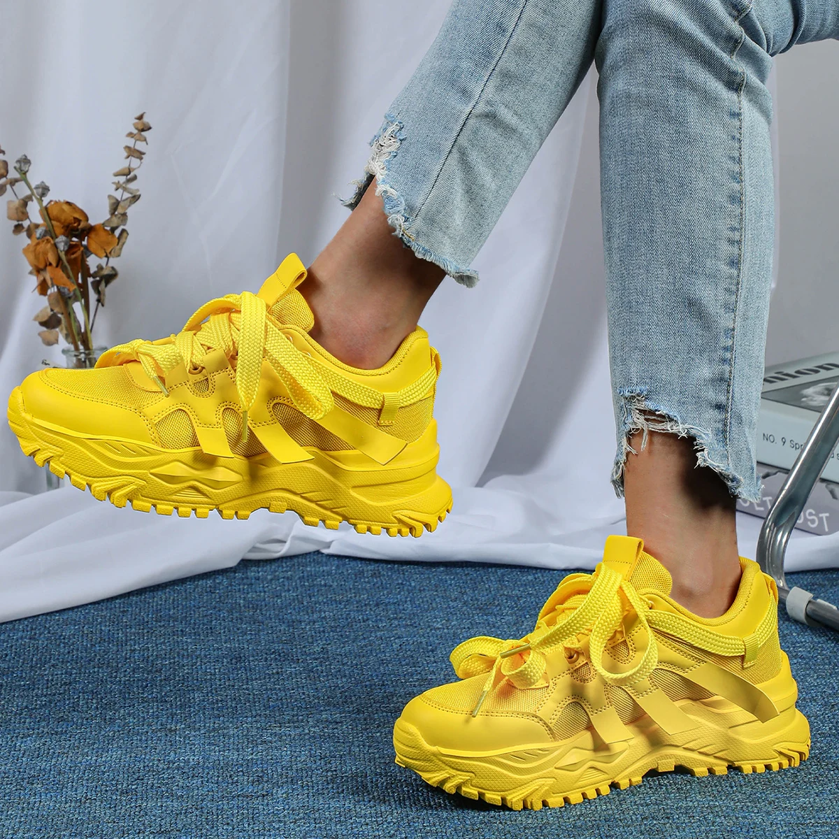 Yellow Women Shoes Fashion Luxury Origin Platform Chunky