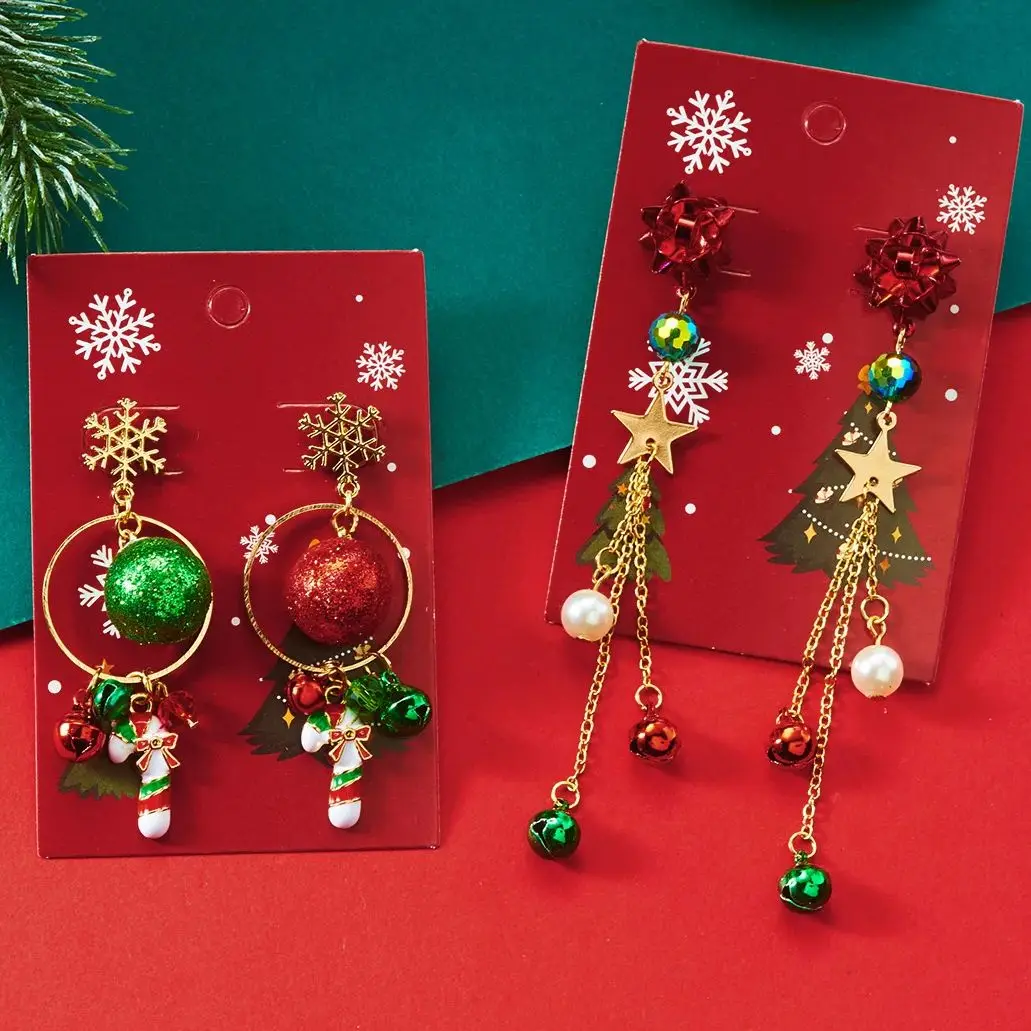 Neue Weihnachten Band Stern Lange Quaste Ohrringe für Frauen Zarte Kristall Bowknot Hohl Glocke Tropfen Ohrring Weihnachten Festival Schmuck