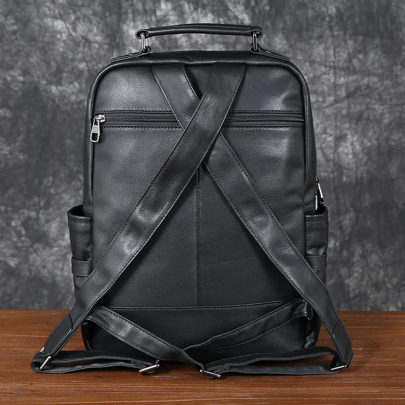 Leather Double Shoulder Baotou Layer Cowhide Backpack Men's Business Computer Bag New Leisure All-Match Travel Schoolbag