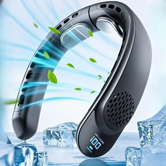 Ventilateur de Cou USB à Noyau Facades, Turbine au Design Sans Vanité, Facile à Contrôler et à Transporter pour l'Extérieur, Portable, Cadeau d'Été, Nouvelle Collection 2024 1